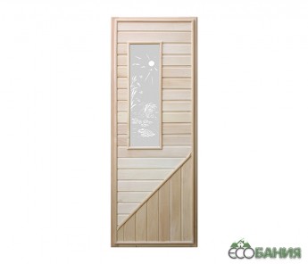 Дверь для сауны DoorWood С прямоугольной стеклянной вставкой с сюжетом